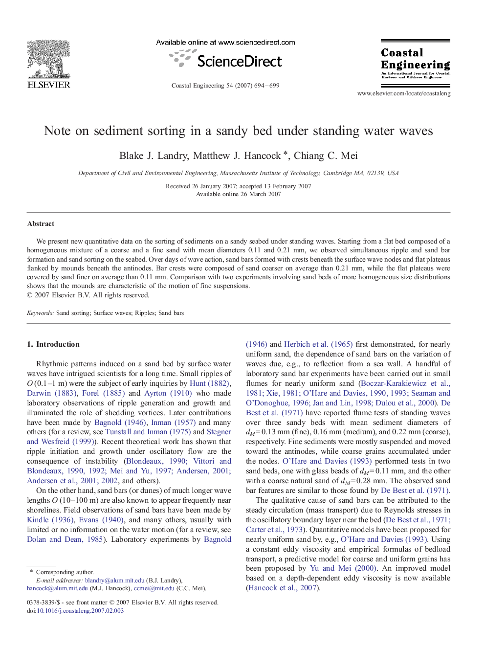 Note on sediment sorting in a sandy bed under standing water waves