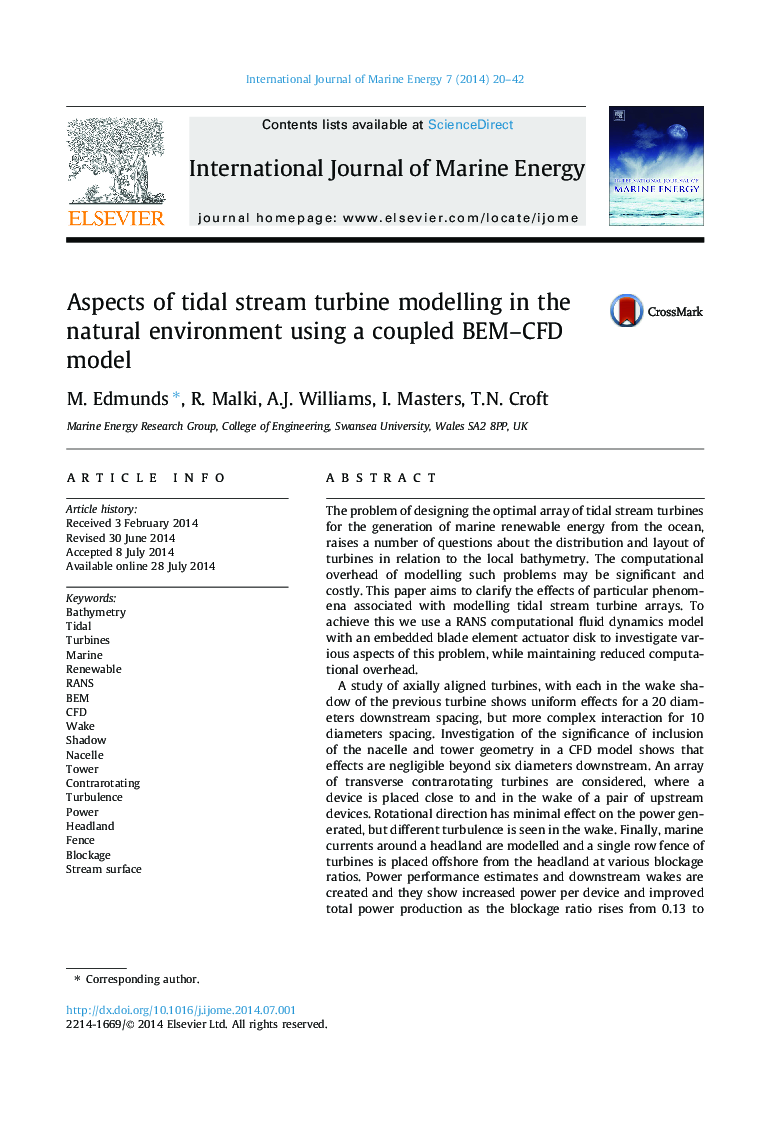 Aspects of tidal stream turbine modelling in the natural environment using a coupled BEM-CFD model