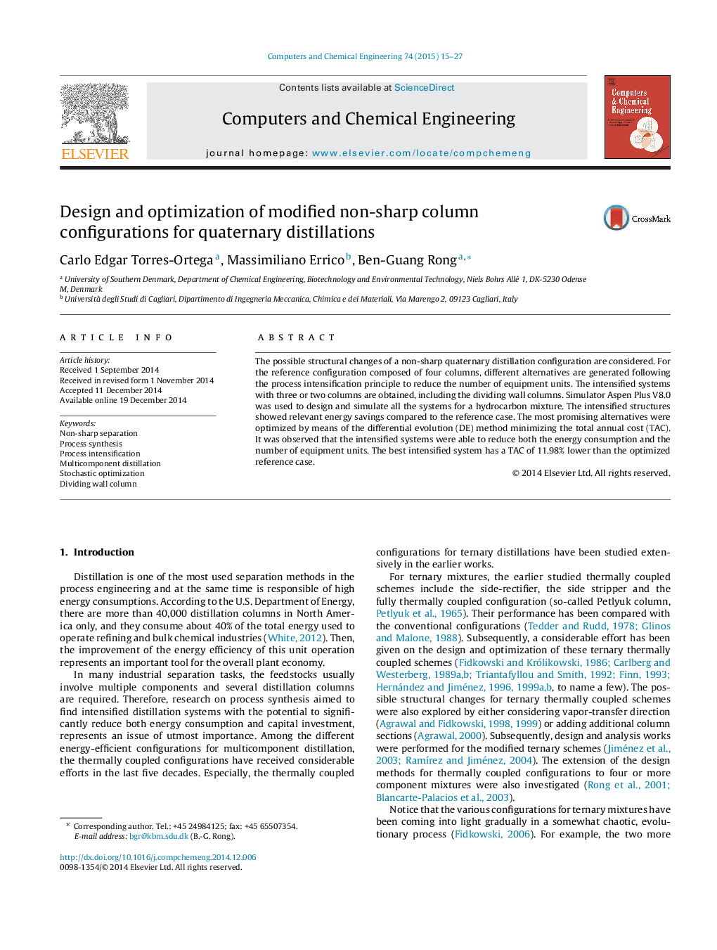 Design and optimization of modified non-sharp column configurations for quaternary distillations