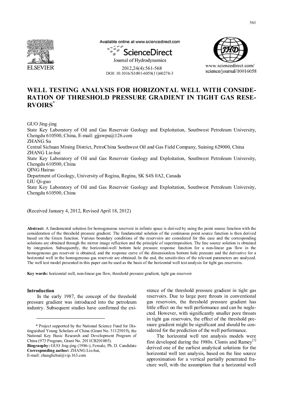 Well testing analysis for horizontal well with consideration of threshold pressure gradient in tight gas reservoirs 