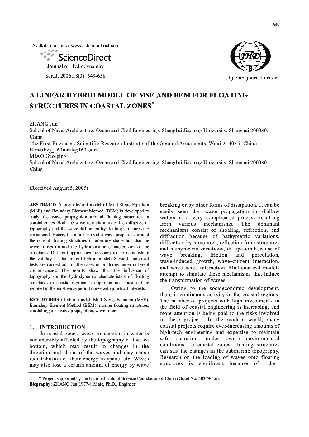 A linear hybrid model of MSE and BEM for floating structures in coastal zones1 