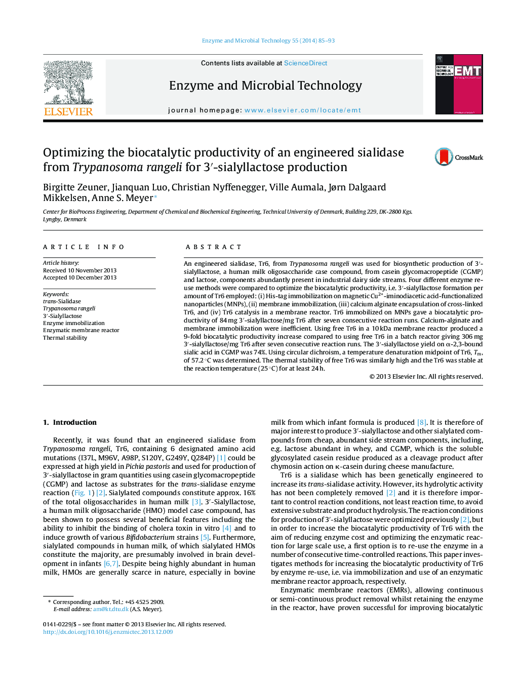 Optimizing the biocatalytic productivity of an engineered sialidase from Trypanosoma rangeli for 3′-sialyllactose production