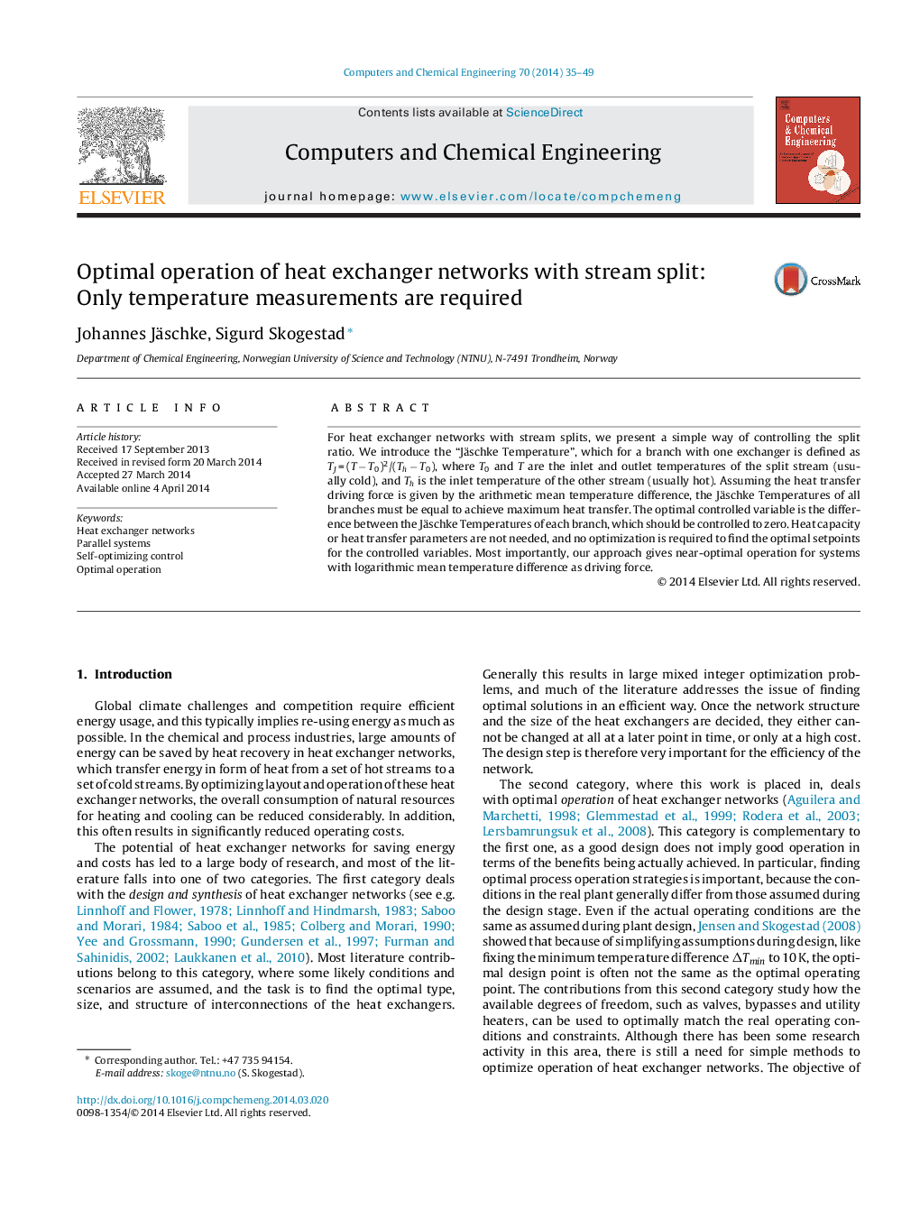 Optimal operation of heat exchanger networks with stream split: Only temperature measurements are required