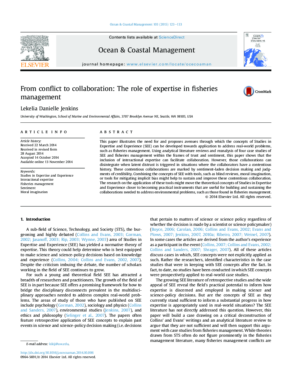 From conflict to collaboration: The role of expertise in fisheries management