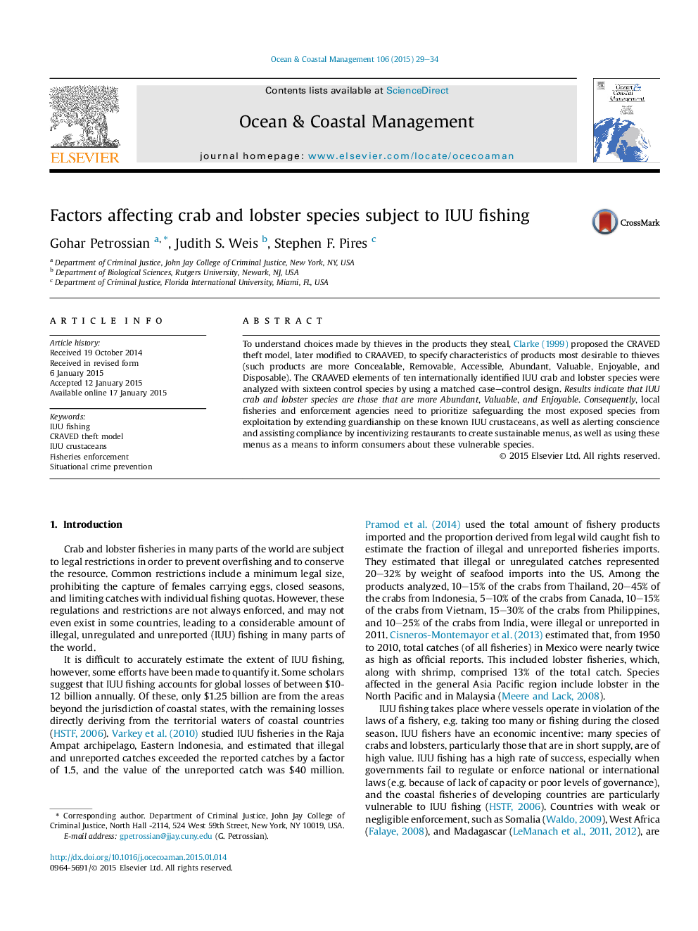 Factors affecting crab and lobster species subject to IUU fishing