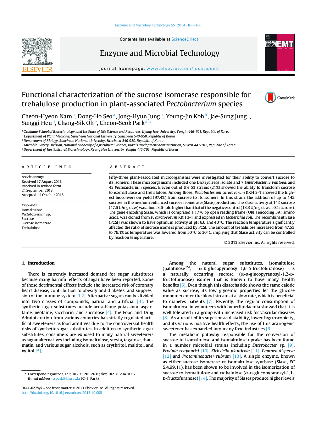 Functional characterization of the sucrose isomerase responsible for trehalulose production in plant-associated Pectobacterium species