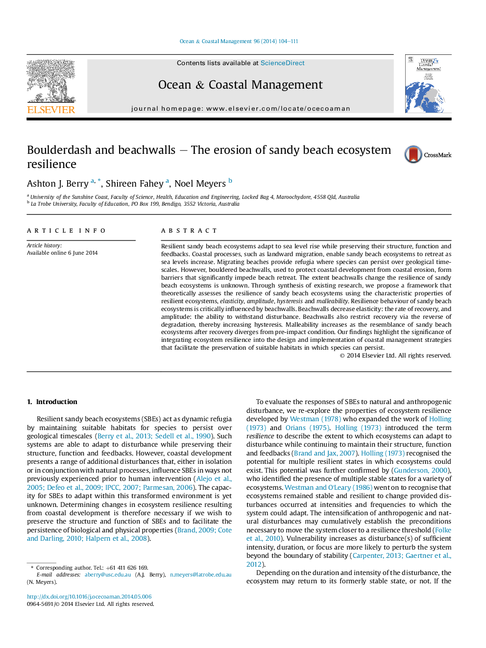 Boulderdash and beachwalls – The erosion of sandy beach ecosystem resilience