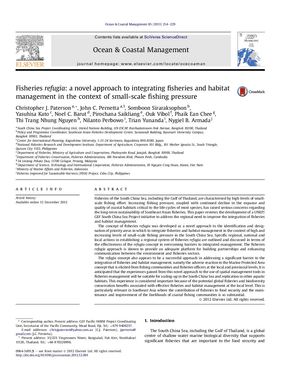 عکس صفحه اول مقاله: Fisheries refugia: a novel approach to integrating fisheries and habitat management in the context of small-scale fishing pressure Fisheries refugia: a novel approach to integrating fisheries and habitat management in the context of small-scale fishing pressure