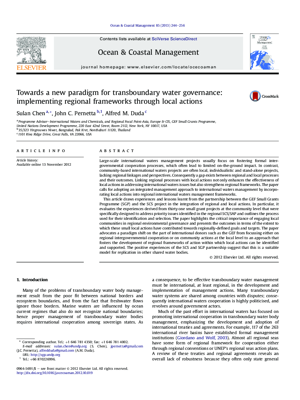 Towards a new paradigm for transboundary water governance: implementing regional frameworks through local actions