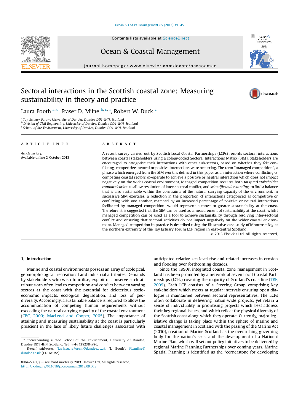 عکس صفحه اول مقاله: Sectoral interactions in the Scottish coastal zone: Measuring sustainability in theory and practice Sectoral interactions in the Scottish coastal zone: Measuring sustainability in theory and practice