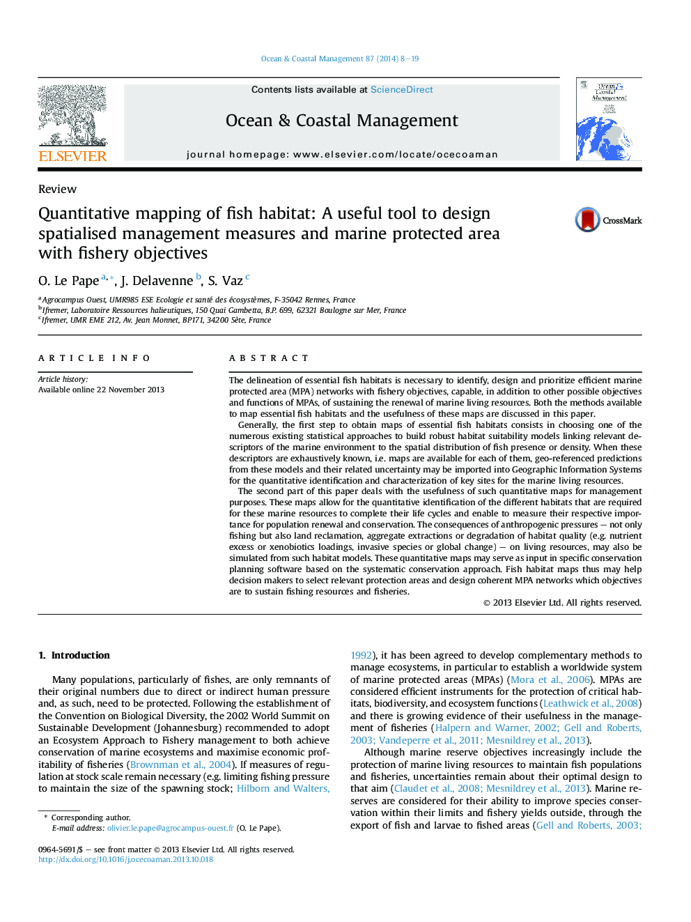 Quantitative mapping of fish habitat: A useful tool to design spatialised management measures and marine protected area with fishery objectives