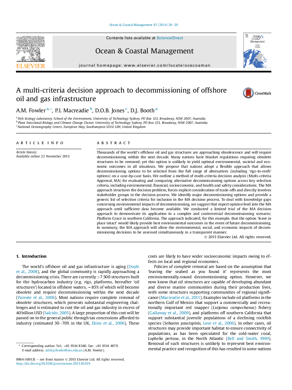 A multi-criteria decision approach to decommissioning of offshore oil and gas infrastructure