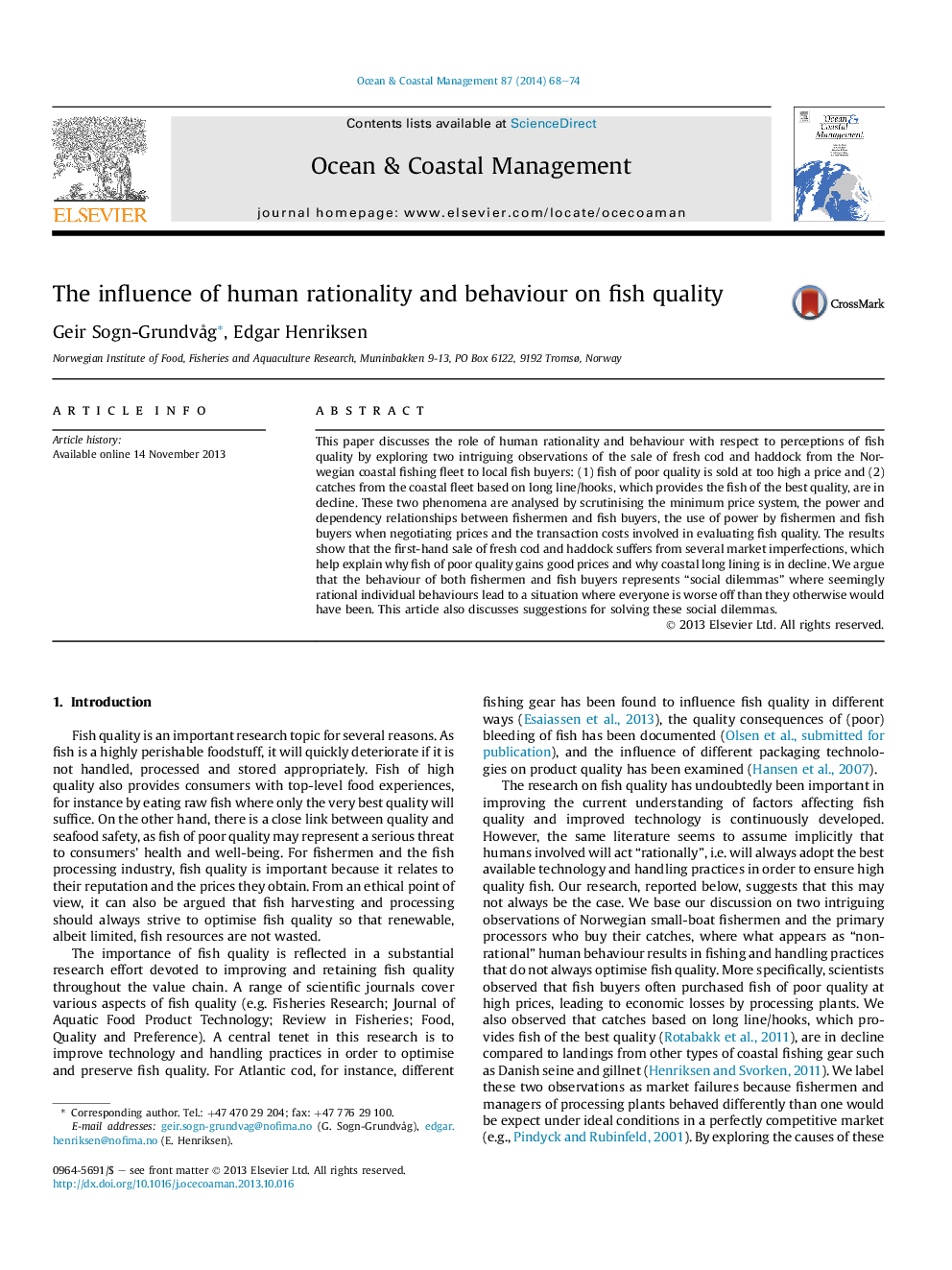 The influence of human rationality and behaviour on fish quality