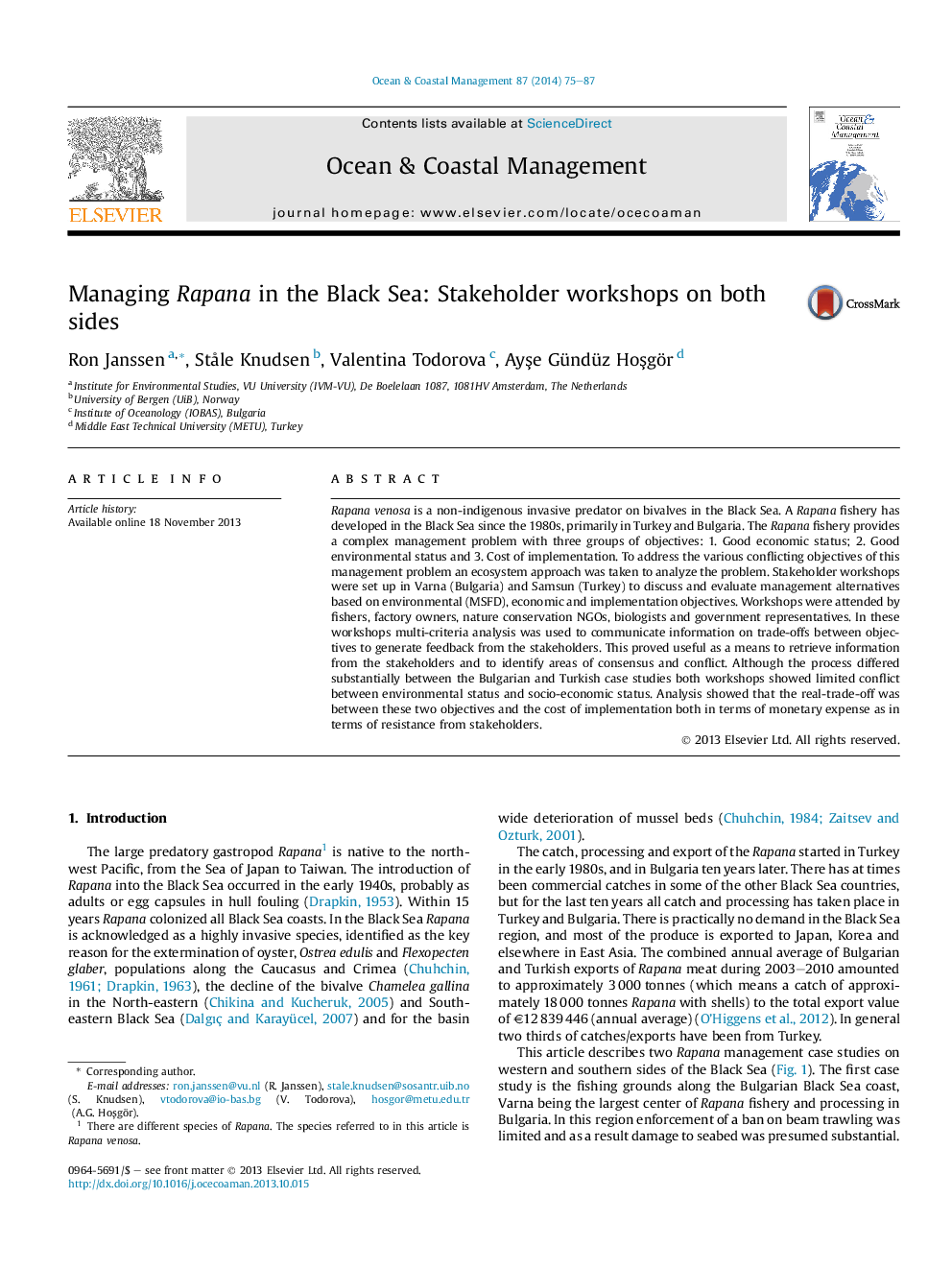 Managing Rapana in the Black Sea: Stakeholder workshops on both sides