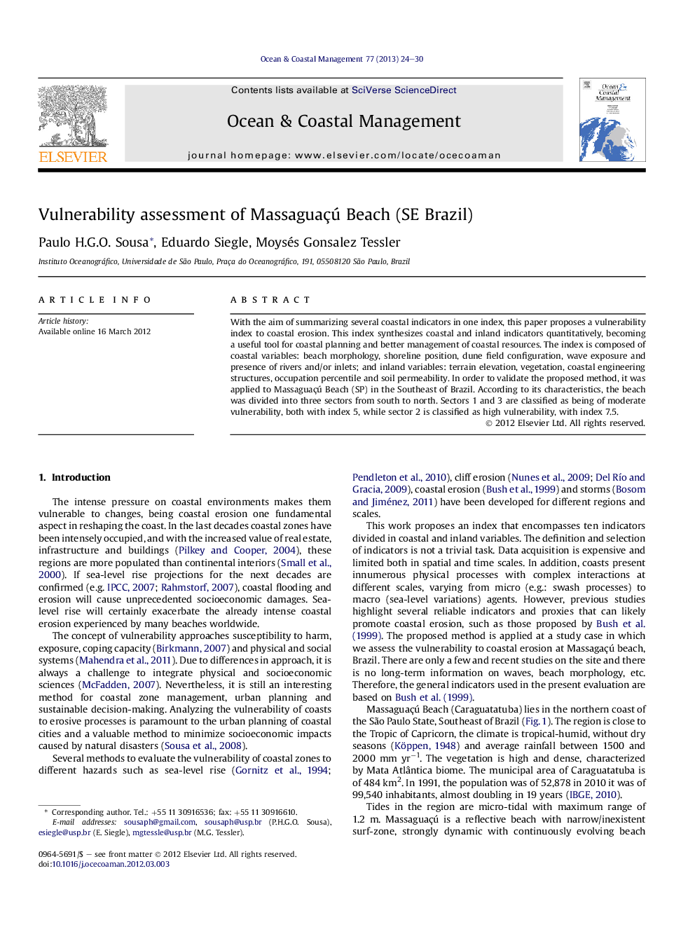 Vulnerability assessment of Massaguaçú Beach (SE Brazil)