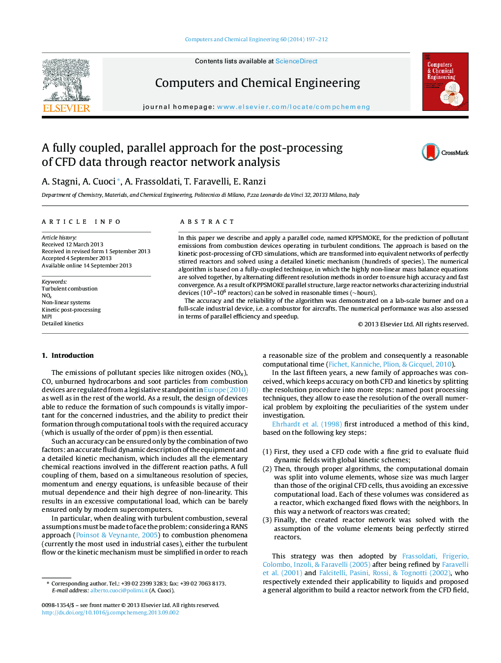 A fully coupled, parallel approach for the post-processing of CFD data through reactor network analysis