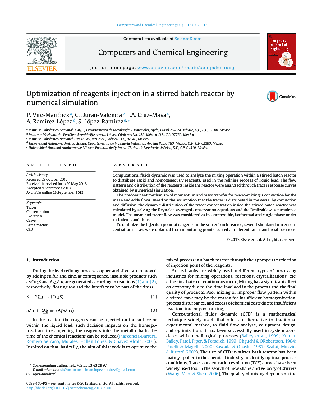 Optimization of reagents injection in a stirred batch reactor by numerical simulation