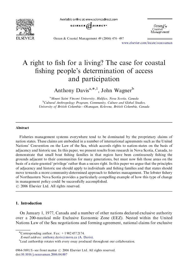 A right to fish for a living? The case for coastal fishing people's determination of access and participation