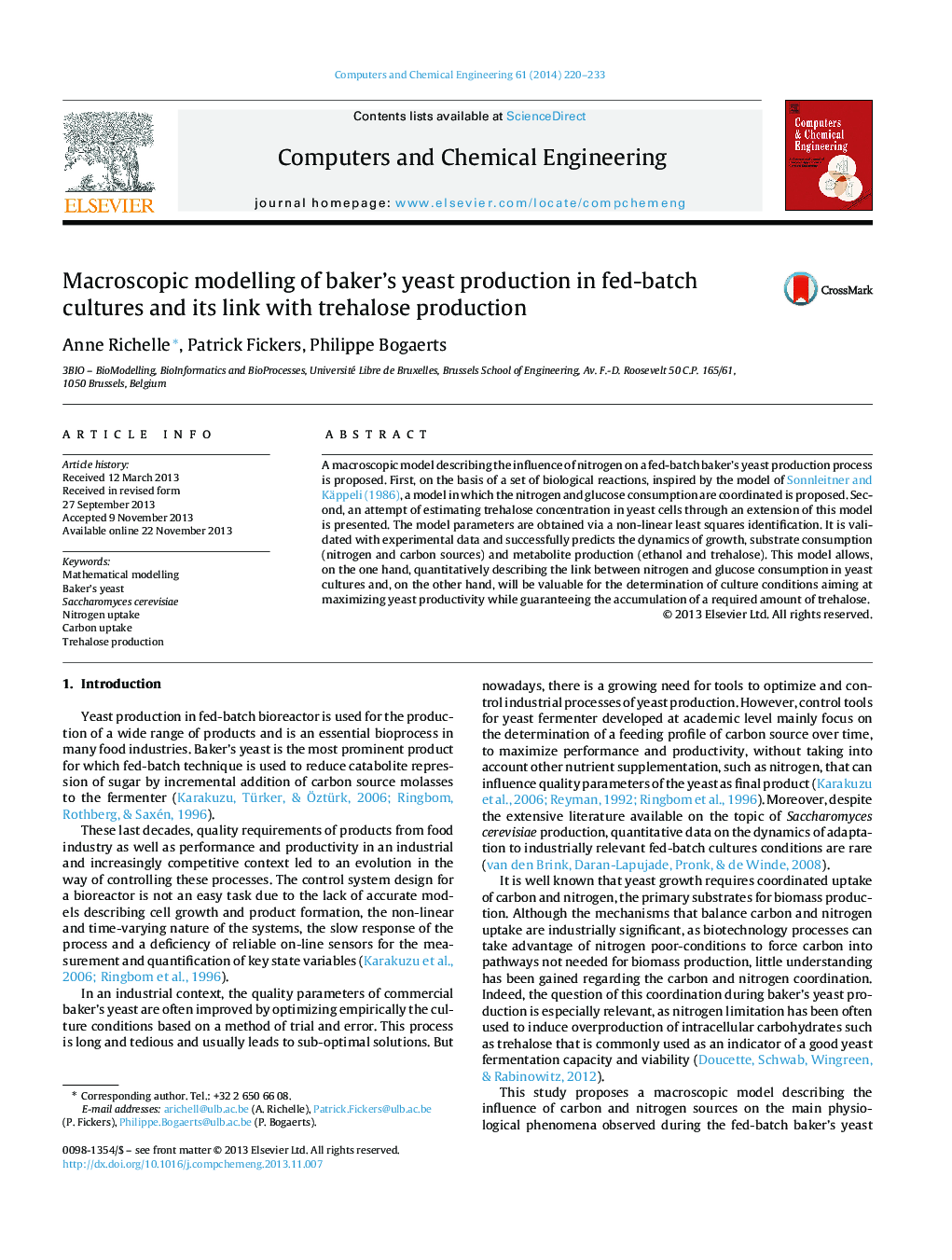 Macroscopic modelling of baker's yeast production in fed-batch cultures and its link with trehalose production