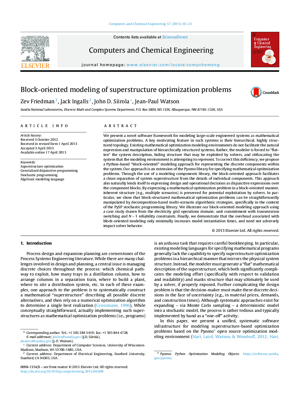 Block-oriented modeling of superstructure optimization problems