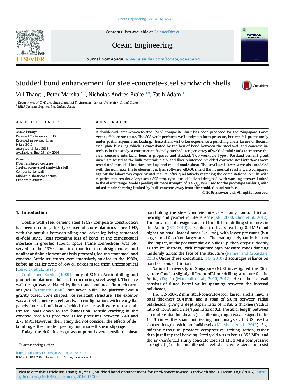 Studded bond enhancement for steel-concrete-steel sandwich shells