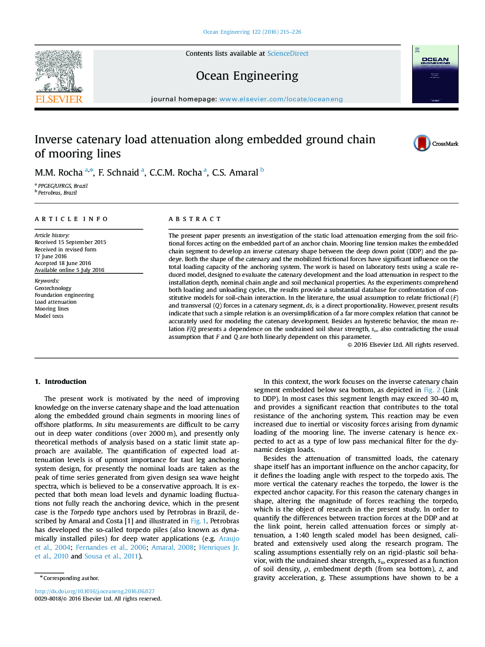 Inverse catenary load attenuation along embedded ground chain of mooring lines