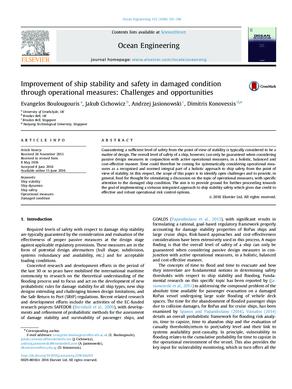 Improvement of ship stability and safety in damaged condition through operational measures: Challenges and opportunities