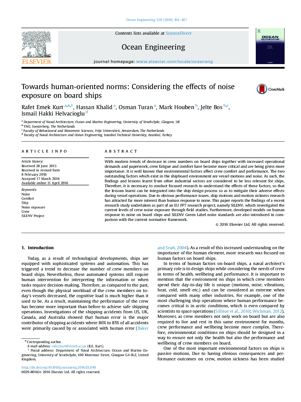 Towards human-oriented norms: Considering the effects of noise exposure on board ships