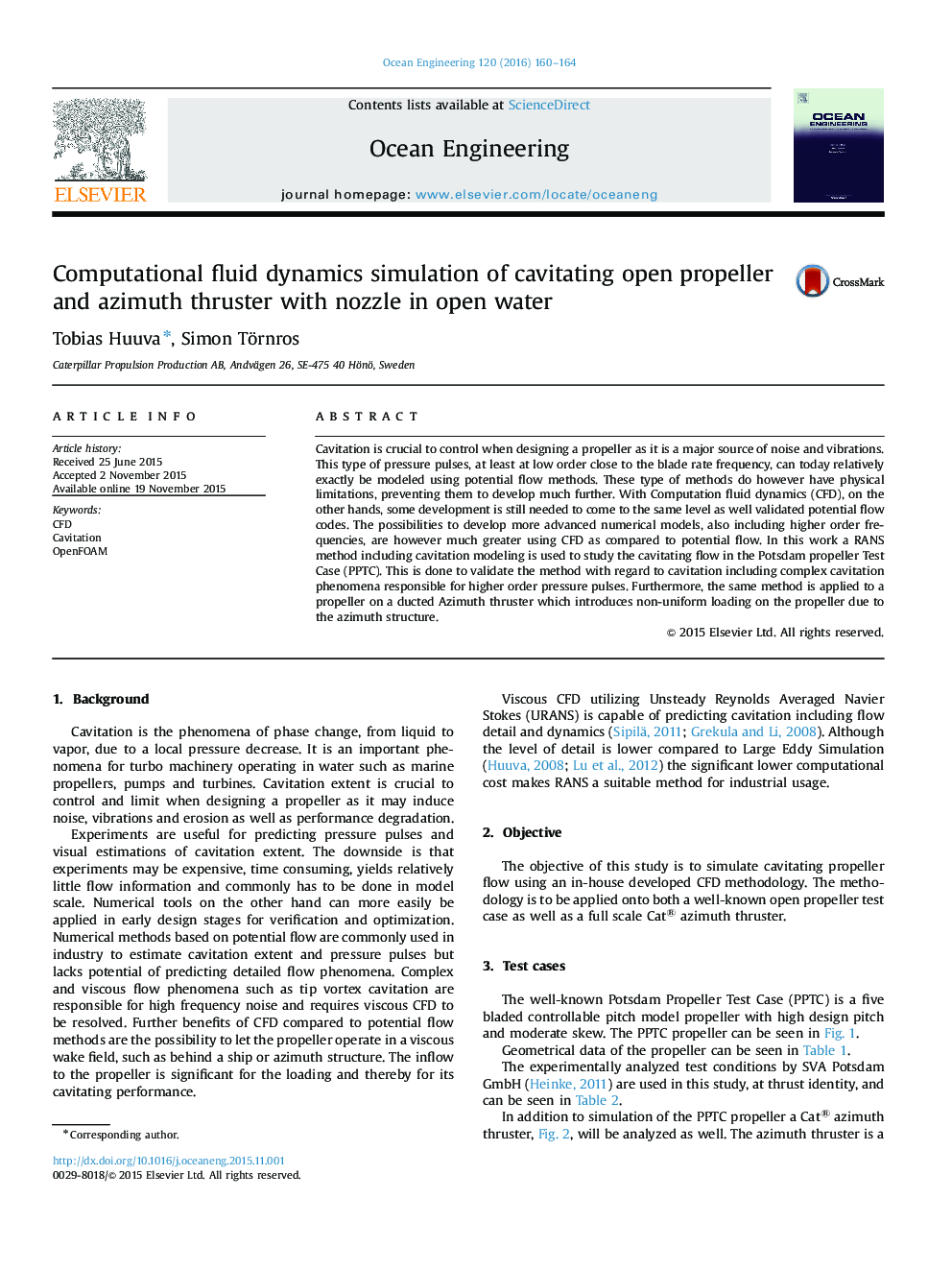 Computational fluid dynamics simulation of cavitating open propeller and azimuth thruster with nozzle in open water