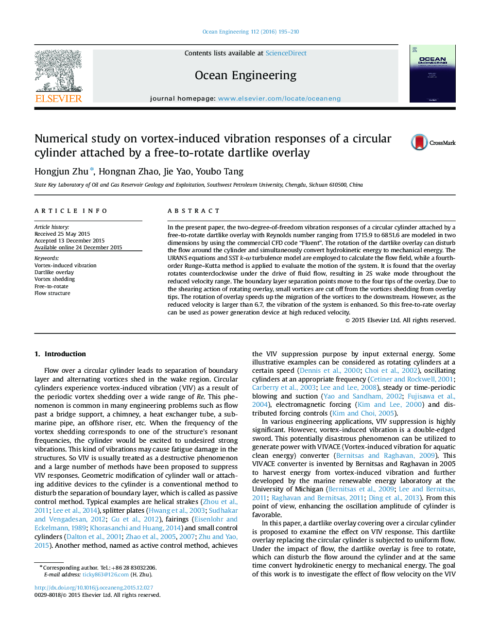 Numerical study on vortex-induced vibration responses of a circular cylinder attached by a free-to-rotate dartlike overlay