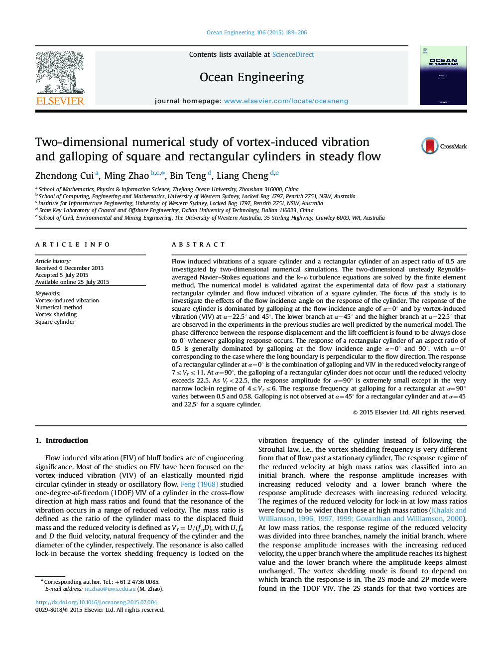 Two-dimensional numerical study of vortex-induced vibration and galloping of square and rectangular cylinders in steady flow