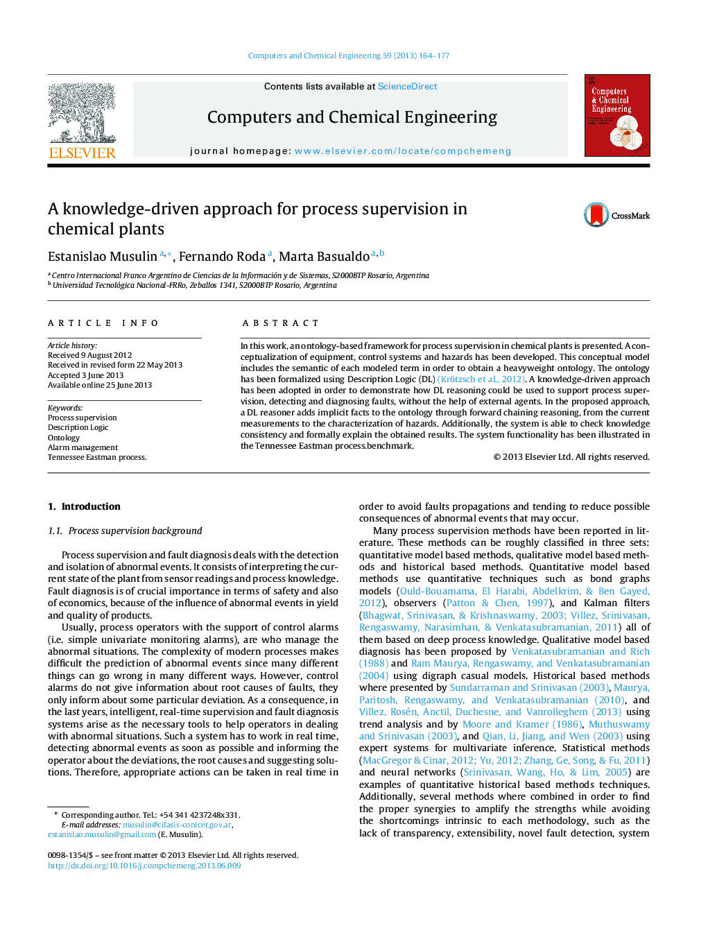 A knowledge-driven approach for process supervision in chemical plants