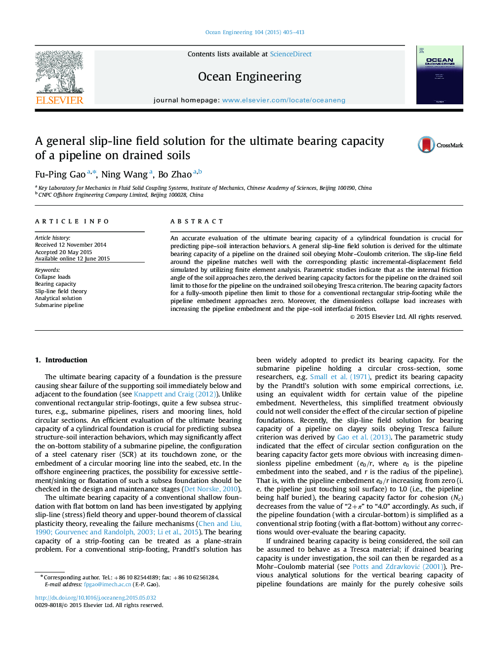 A general slip-line field solution for the ultimate bearing capacity of a pipeline on drained soils