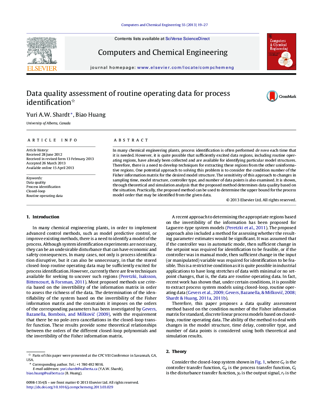 Data quality assessment of routine operating data for process identification 