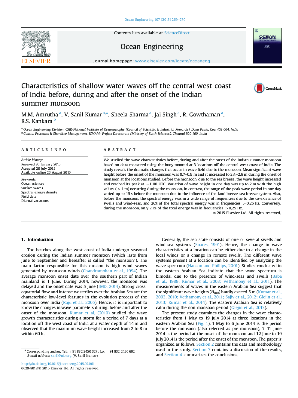 Characteristics of shallow water waves off the central west coast of India before, during and after the onset of the Indian summer monsoon