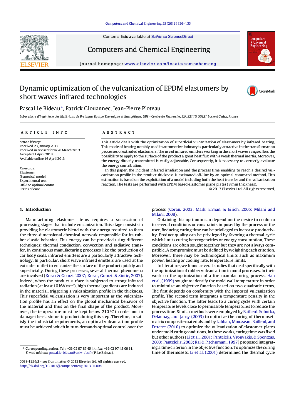 Dynamic optimization of the vulcanization of EPDM elastomers by short waves infrared technologies