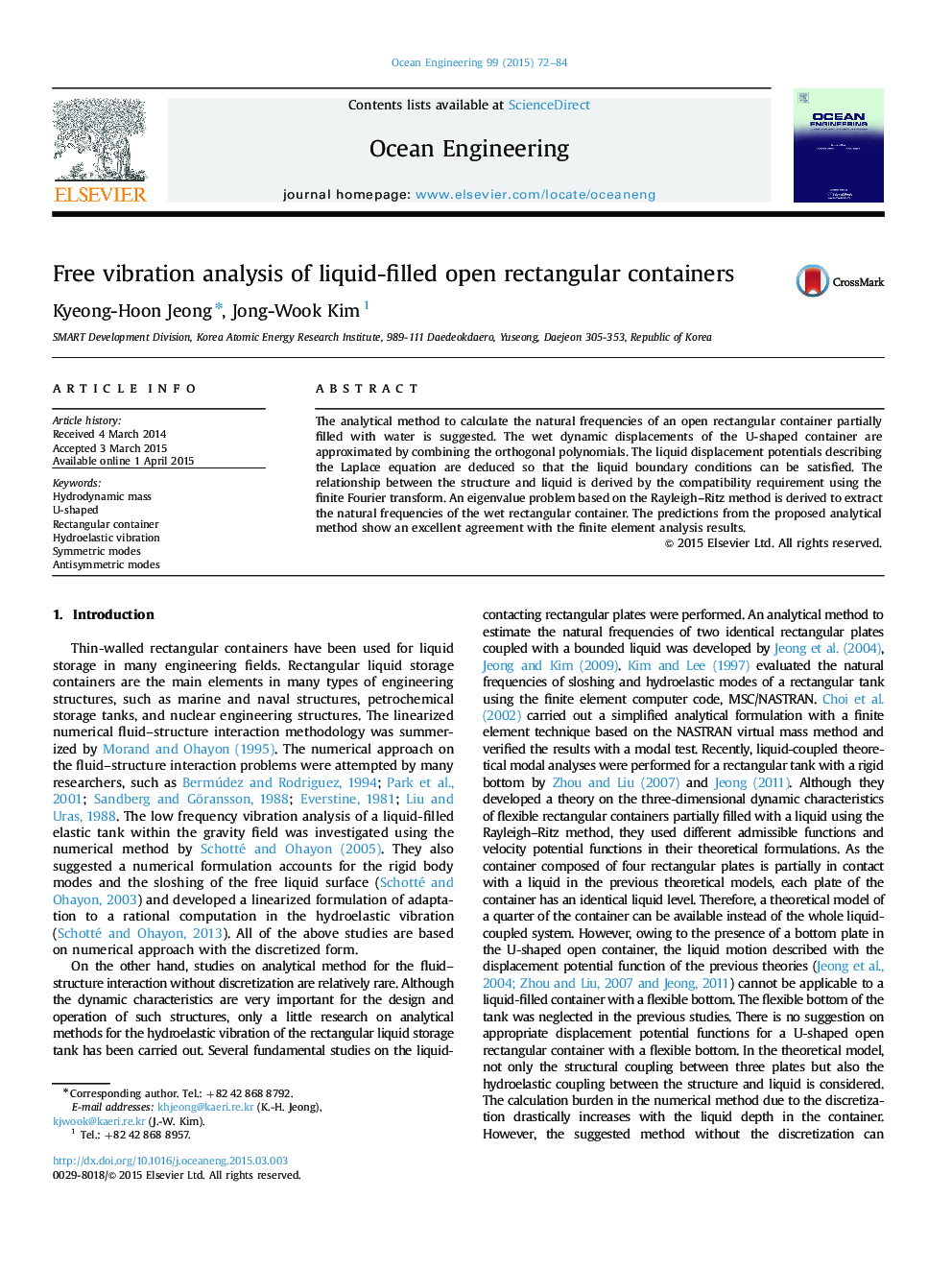 Free vibration analysis of liquid-filled open rectangular containers