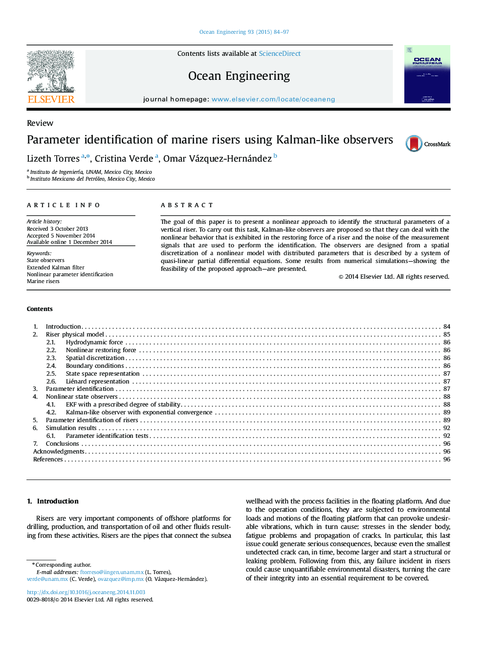 Parameter identification of marine risers using Kalman-like observers