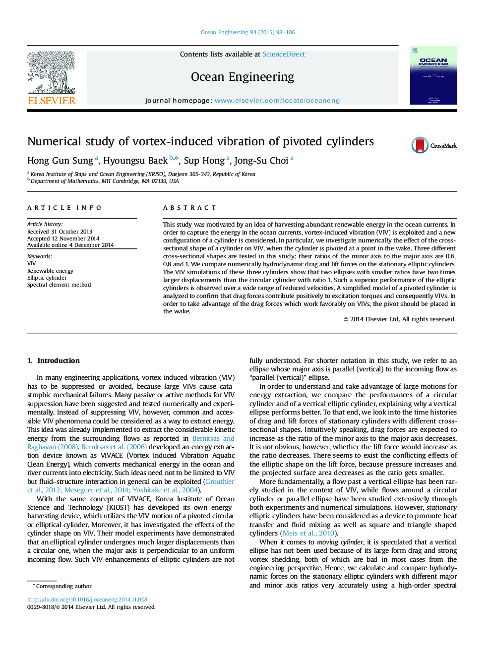 Numerical study of vortex-induced vibration of pivoted cylinders