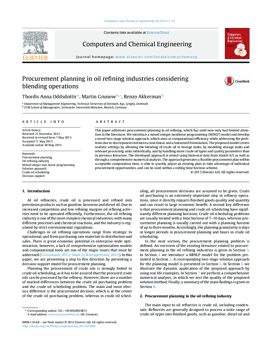 Procurement planning in oil refining industries considering blending operations