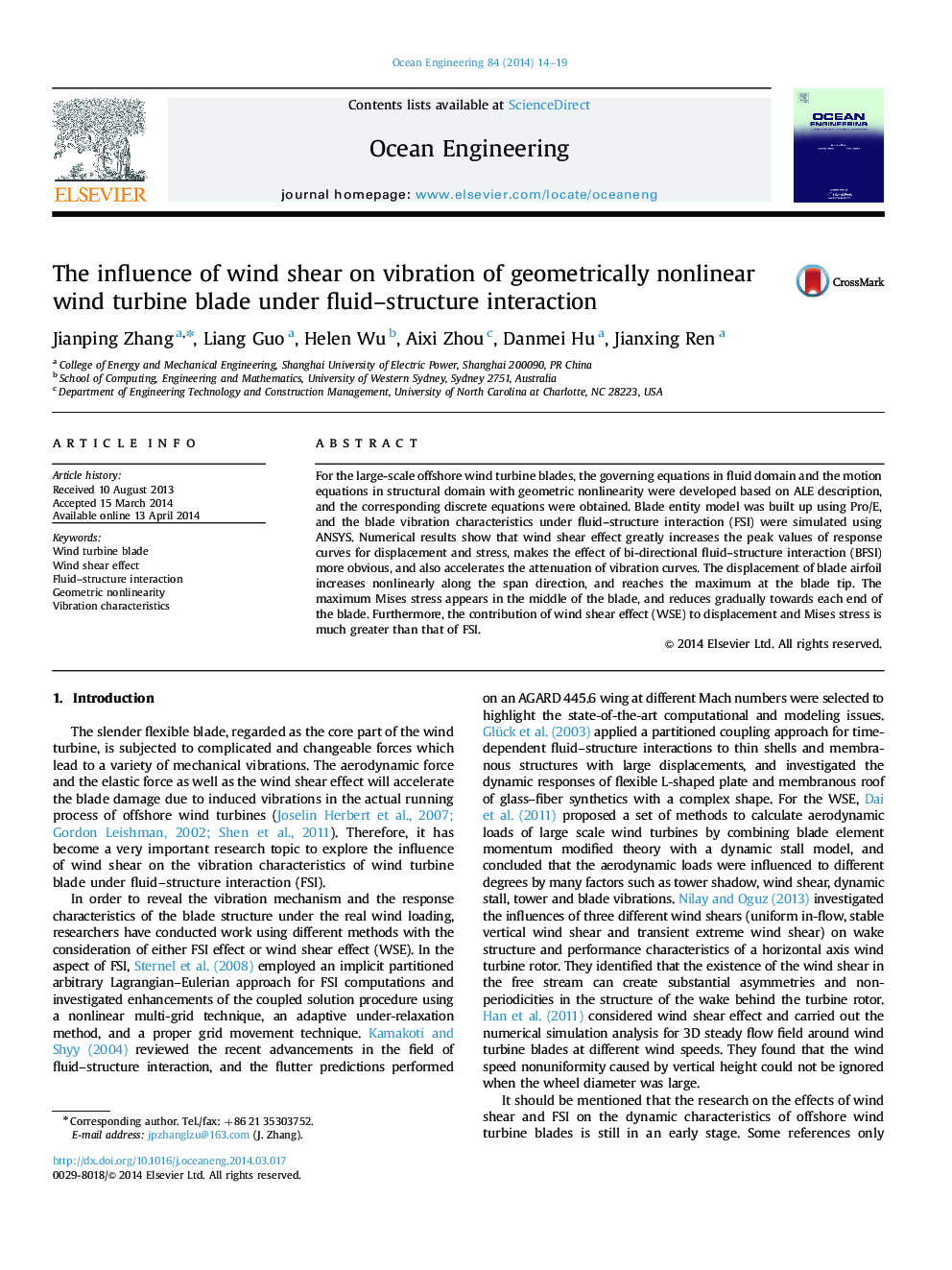 The influence of wind shear on vibration of geometrically nonlinear wind turbine blade under fluid–structure interaction