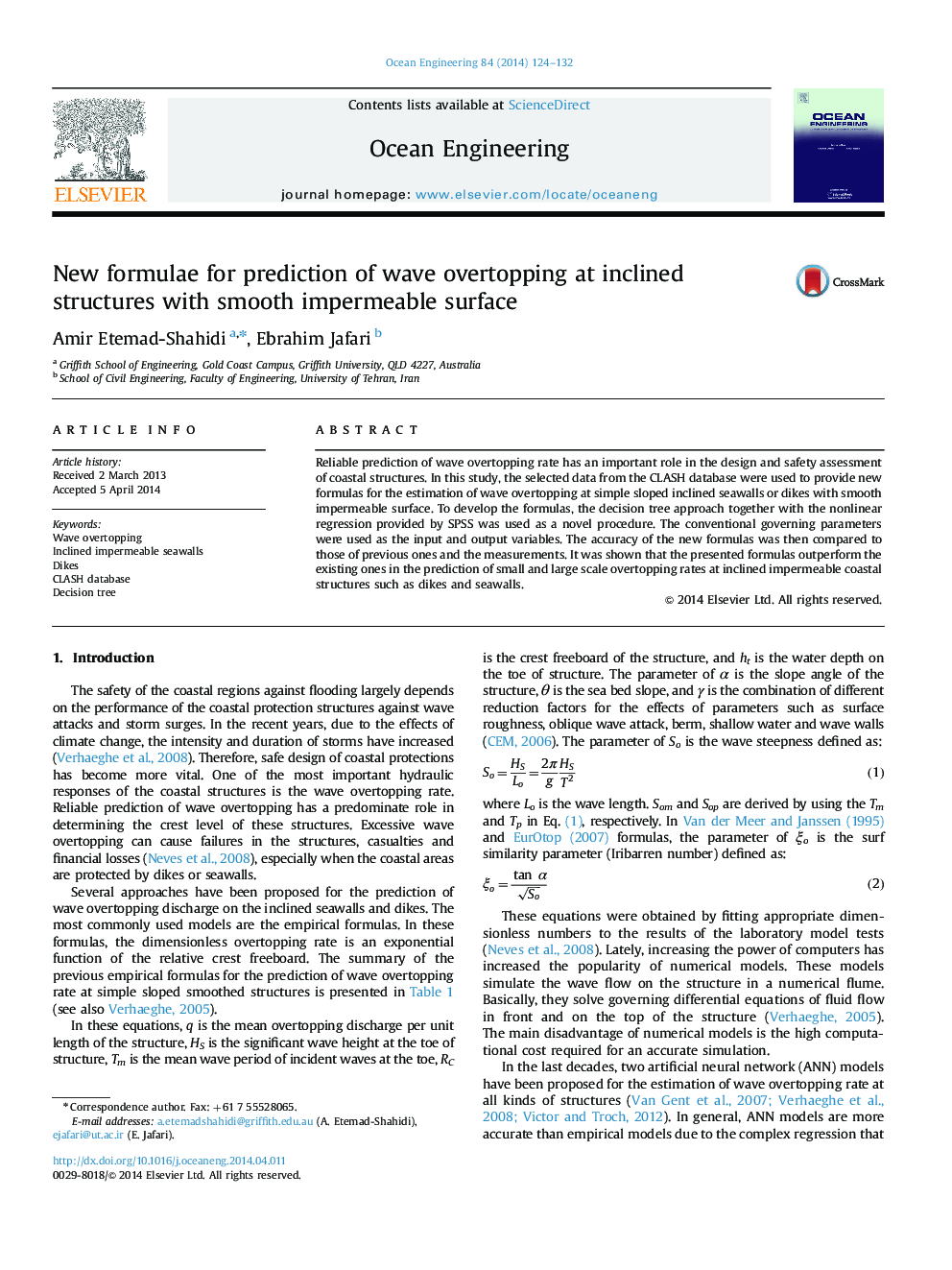 New formulae for prediction of wave overtopping at inclined structures with smooth impermeable surface