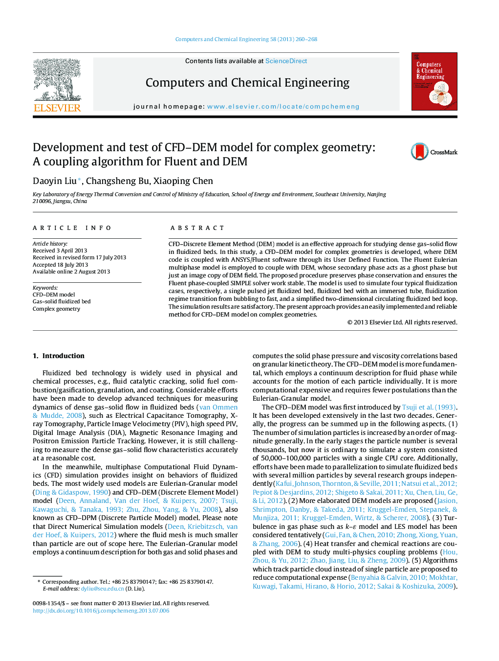 Development and test of CFD–DEM model for complex geometry: A coupling algorithm for Fluent and DEM