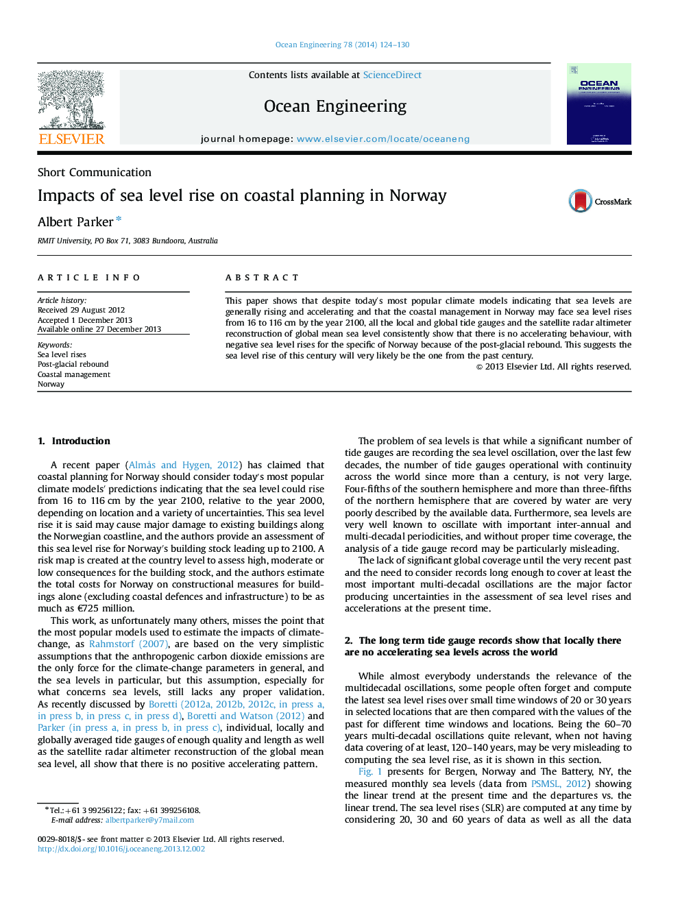 Impacts of sea level rise on coastal planning in Norway