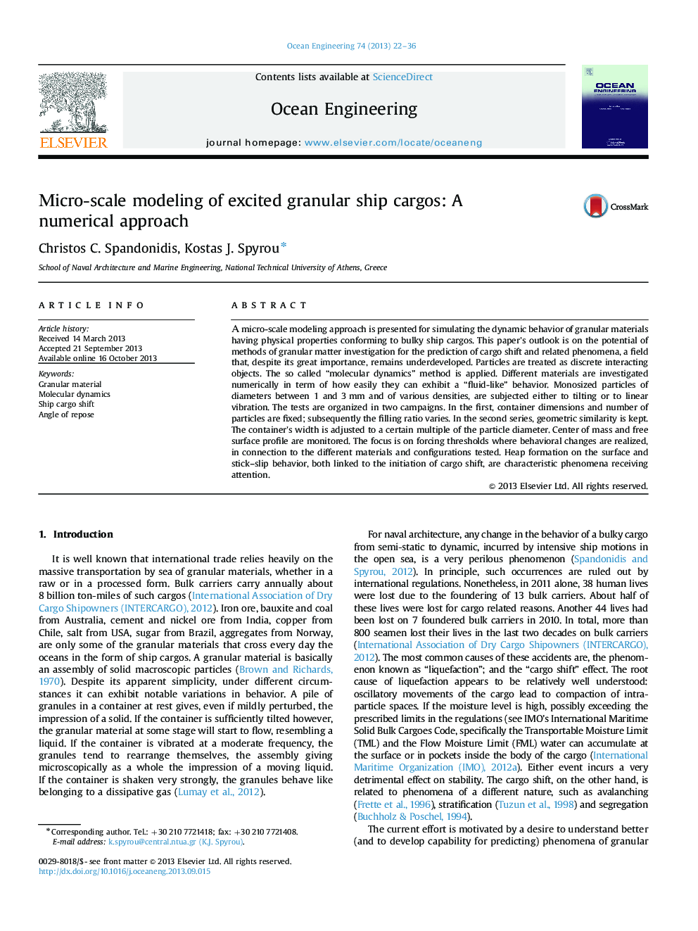 Îicro-scale modeling of excited granular ship cargos: A numerical approach