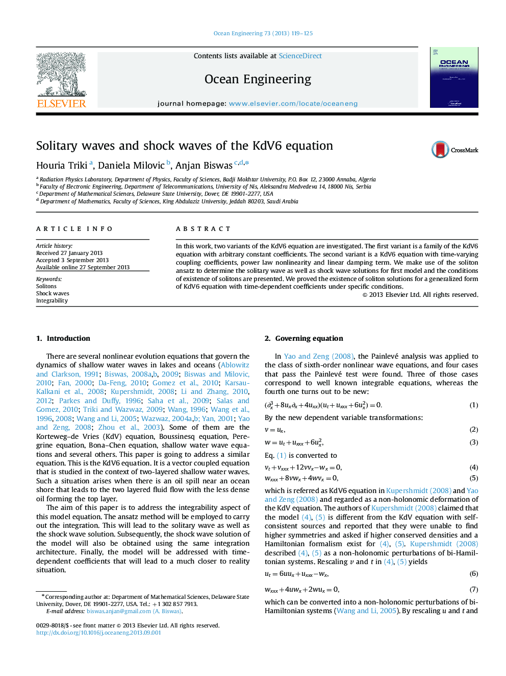 Solitary waves and shock waves of the KdV6 equation