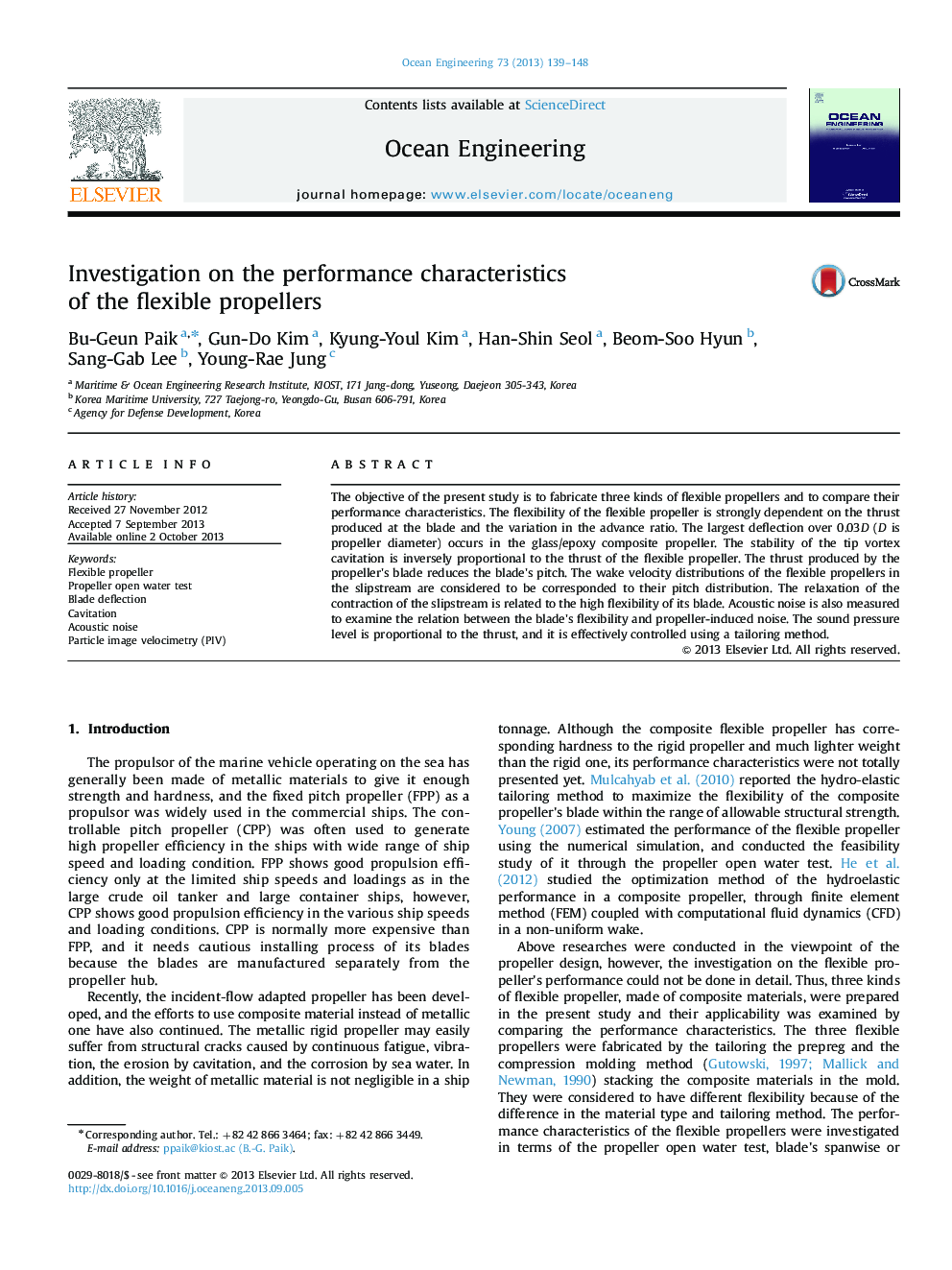 Investigation on the performance characteristics of the flexible propellers