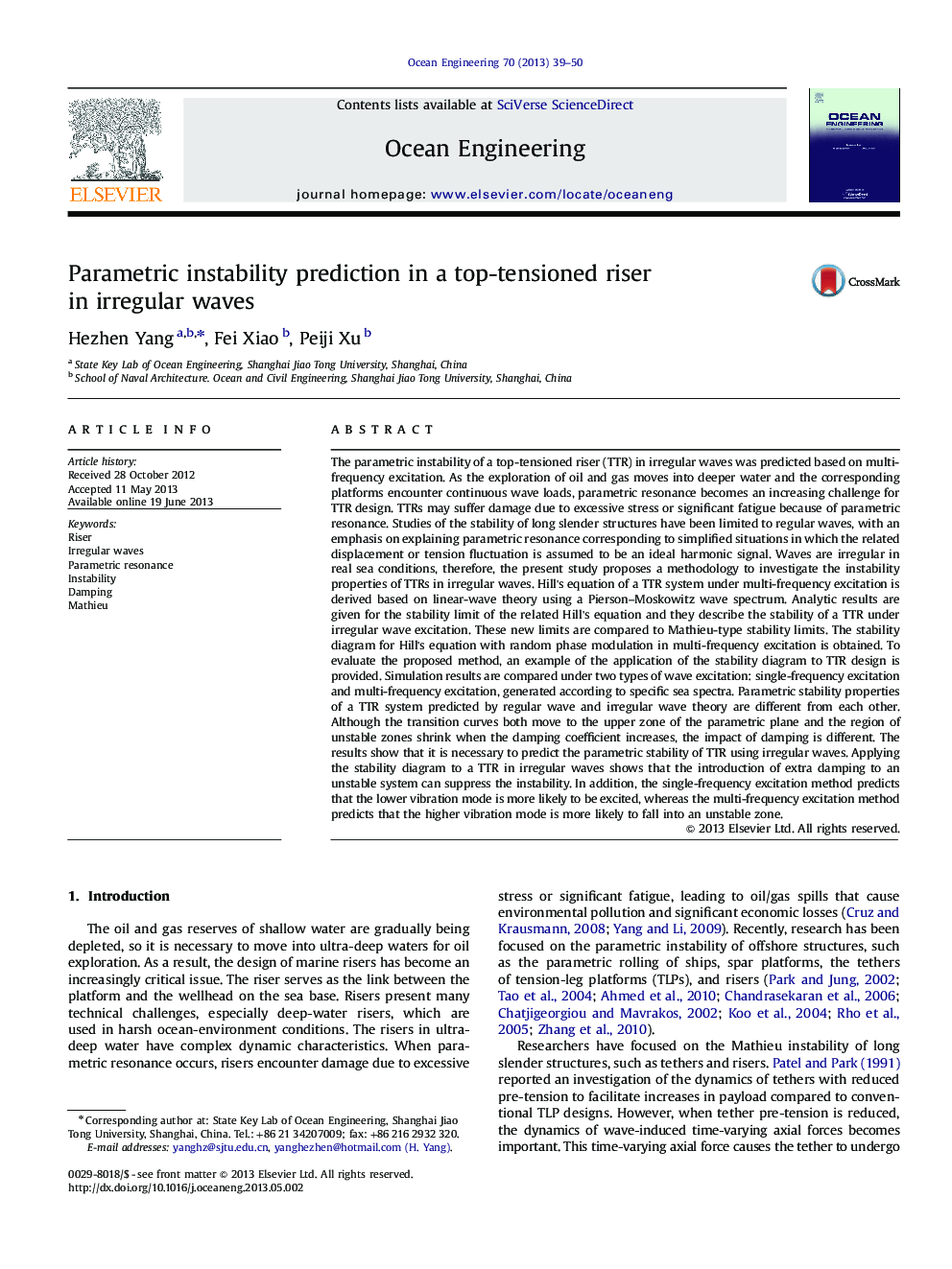 Parametric instability prediction in a top-tensioned riser in irregular waves