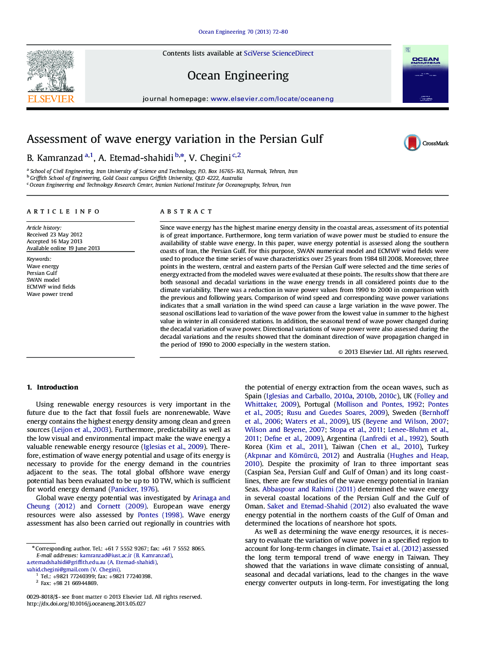 Assessment of wave energy variation in the Persian Gulf