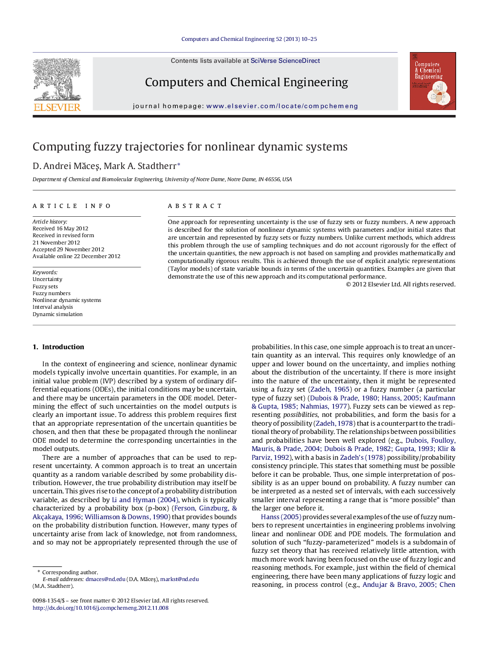 Computing fuzzy trajectories for nonlinear dynamic systems